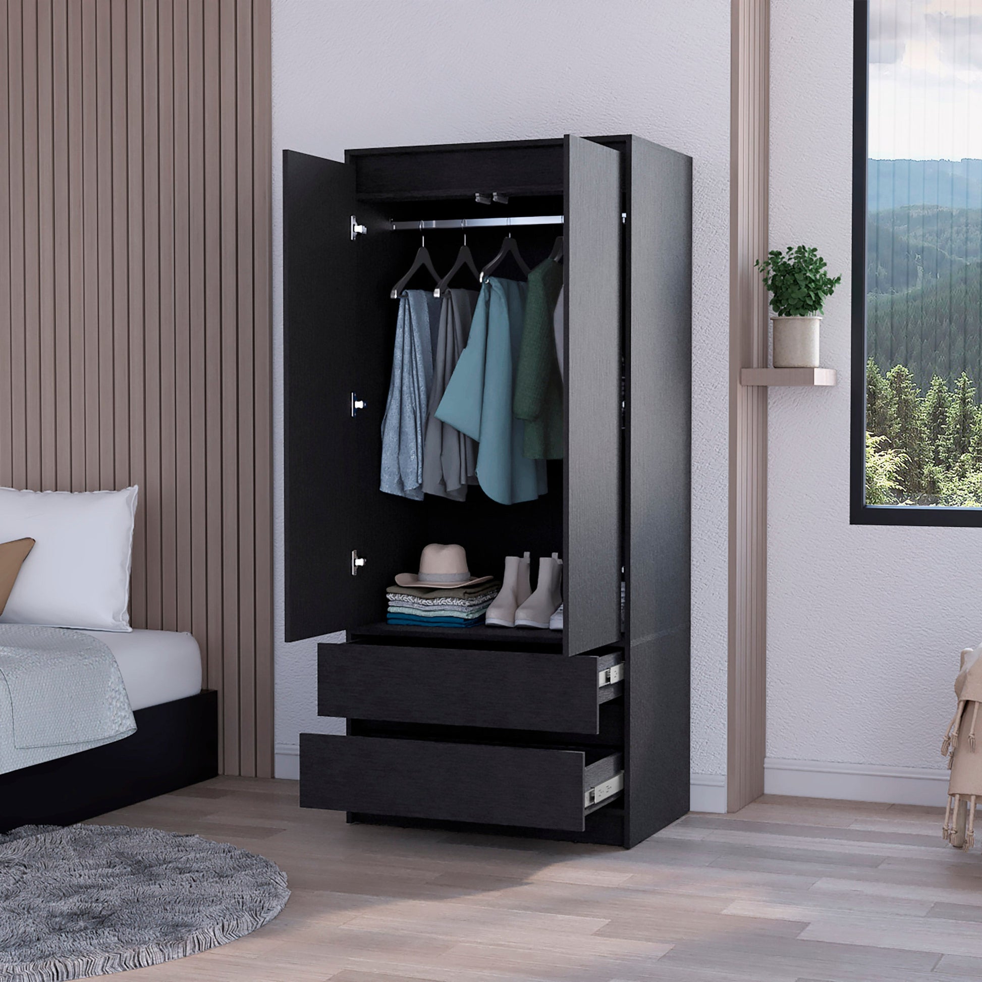 Black Accent Cabinet Soft Close With Multiple Shelves And Three Drawers By Homeroots | Dressers | Modishstore - 5