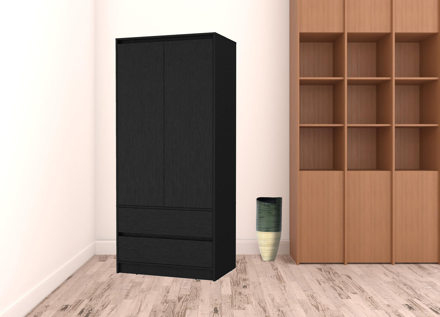 Black Accent Cabinet Soft Close With Multiple Shelves And Three Drawers By Homeroots | Dressers | Modishstore - 3