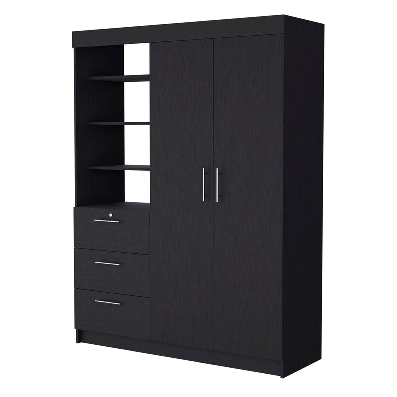 Black Accent Cabinet Soft Close With Three Shelves And One Drawer By Homeroots | Dressers | Modishstore - 1