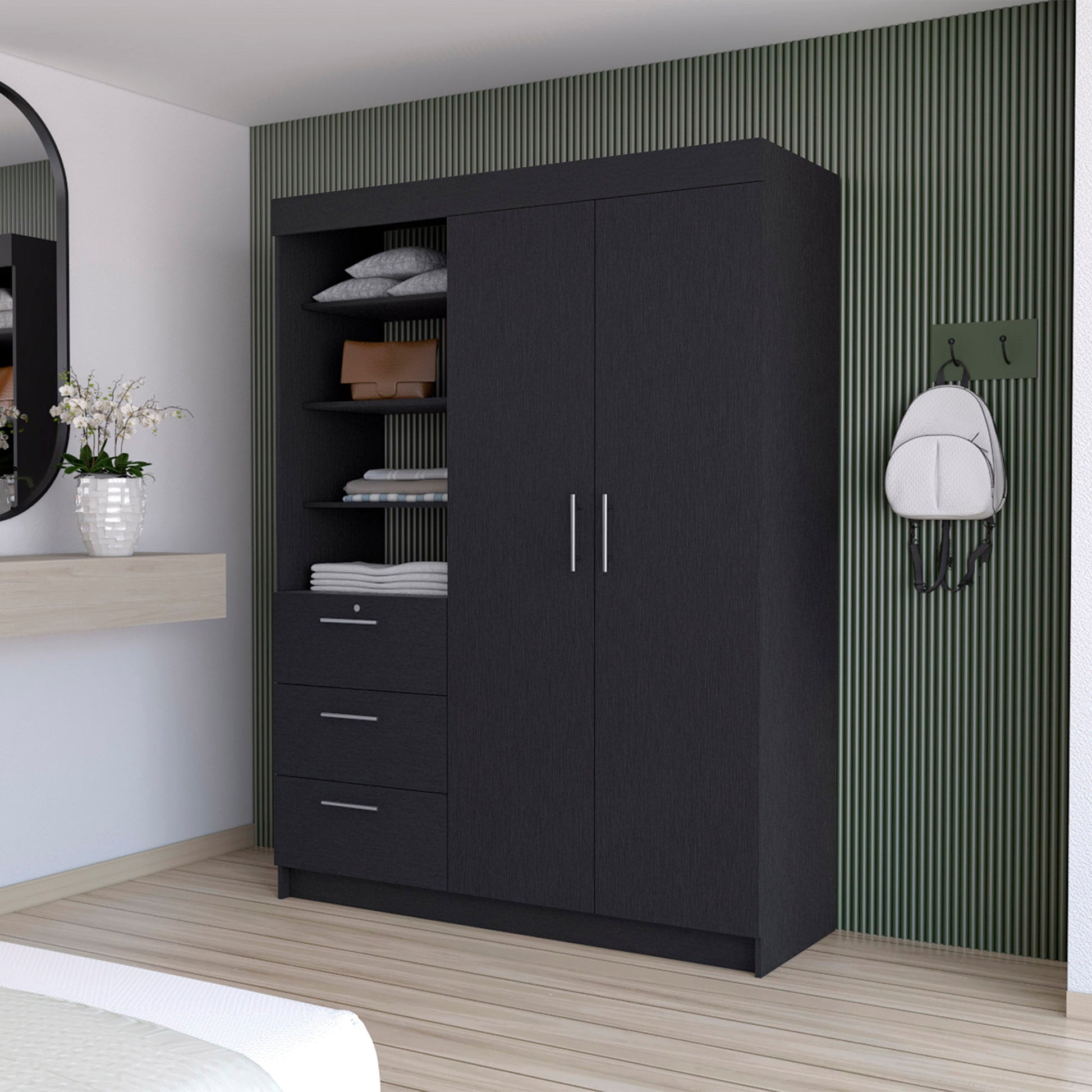 Black Accent Cabinet Soft Close With Three Shelves And One Drawer By Homeroots | Dressers | Modishstore - 4
