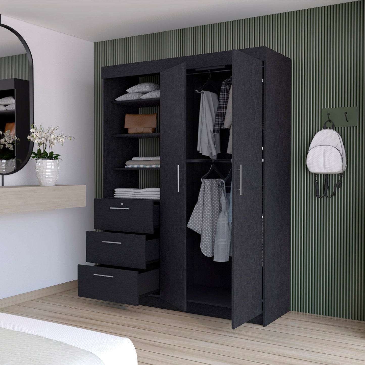 Black Accent Cabinet Soft Close With Three Shelves And One Drawer By Homeroots | Dressers | Modishstore - 5