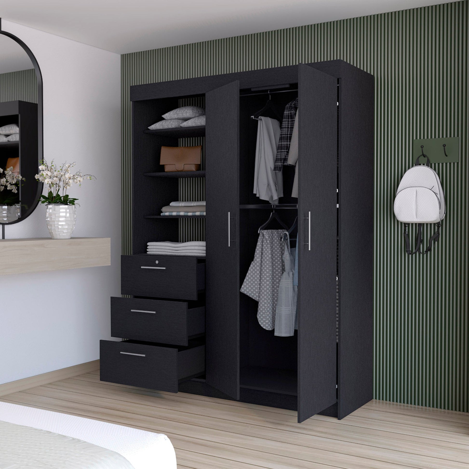 Black Accent Cabinet Soft Close With Three Shelves And One Drawer By Homeroots | Dressers | Modishstore - 5