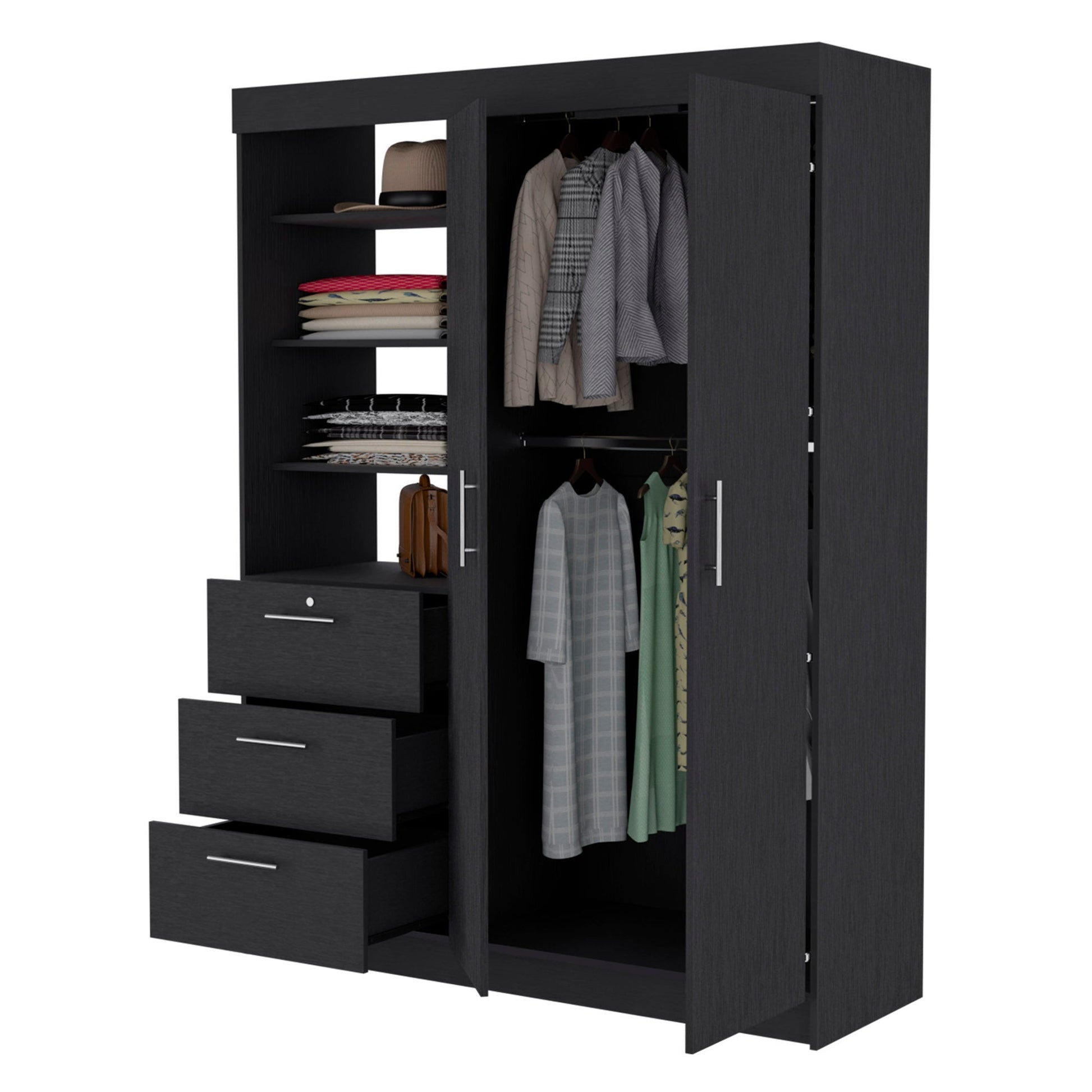Black Accent Cabinet Soft Close With Three Shelves And One Drawer By Homeroots | Dressers | Modishstore - 2