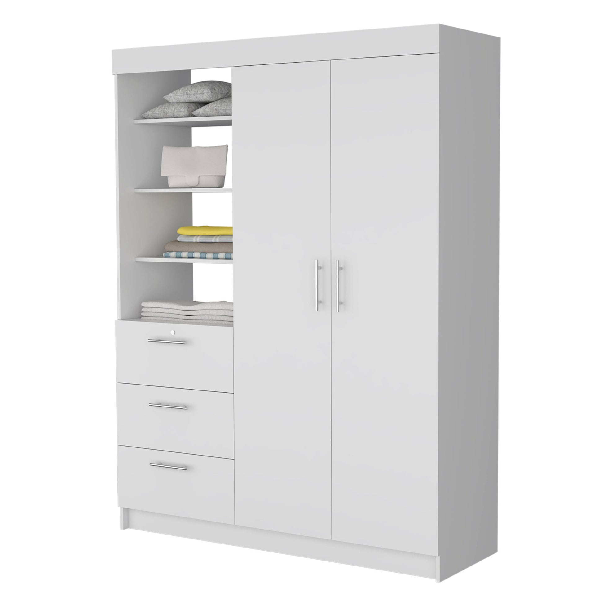 White Accent Cabinet Soft Close With Three Shelves And Three Drawers By Homeroots | Dressers | Modishstore - 2
