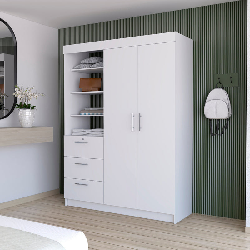 White Accent Cabinet Soft Close With Three Shelves And Three Drawers By Homeroots | Dressers | Modishstore - 1