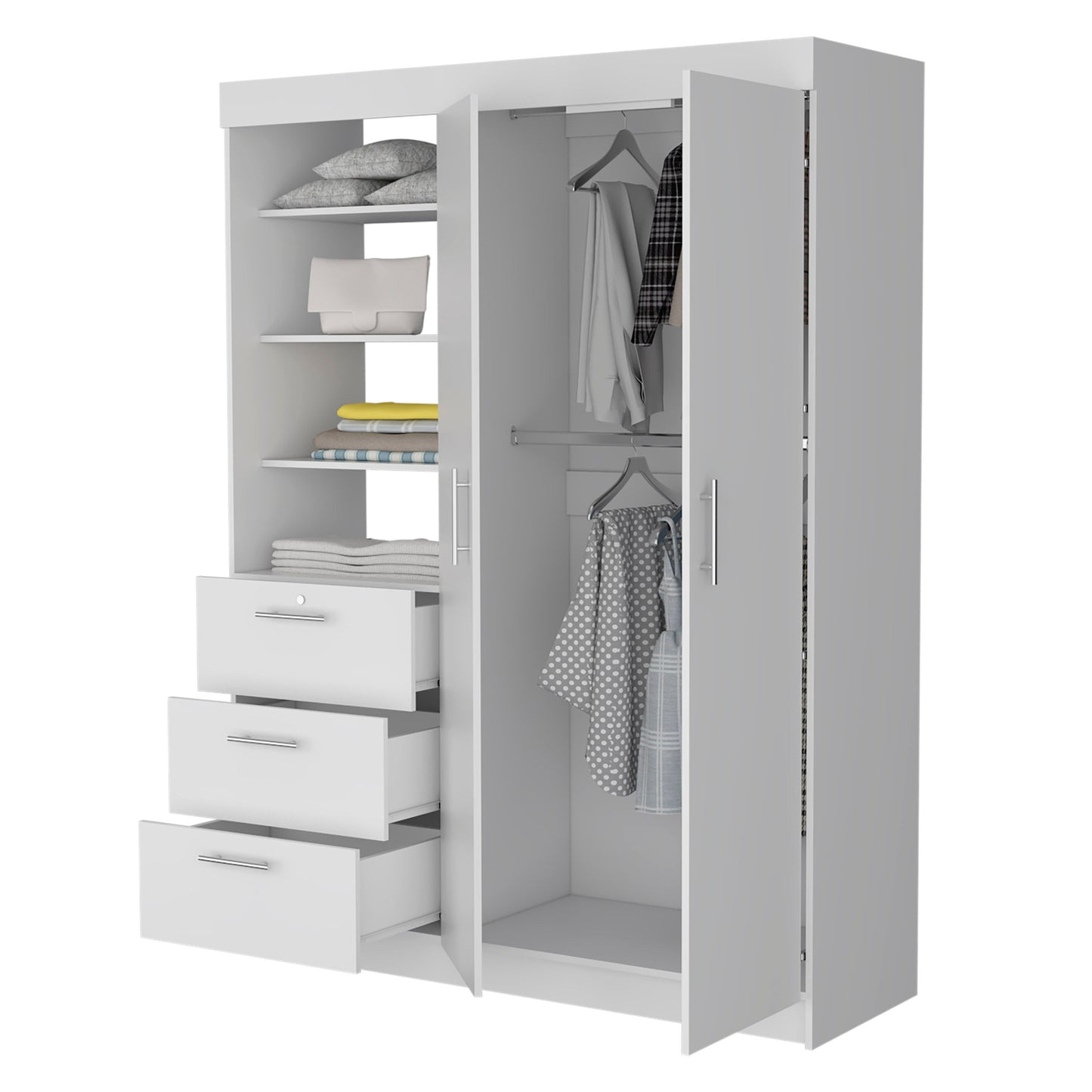 White Accent Cabinet Soft Close With Three Shelves And Three Drawers By Homeroots | Dressers | Modishstore - 3