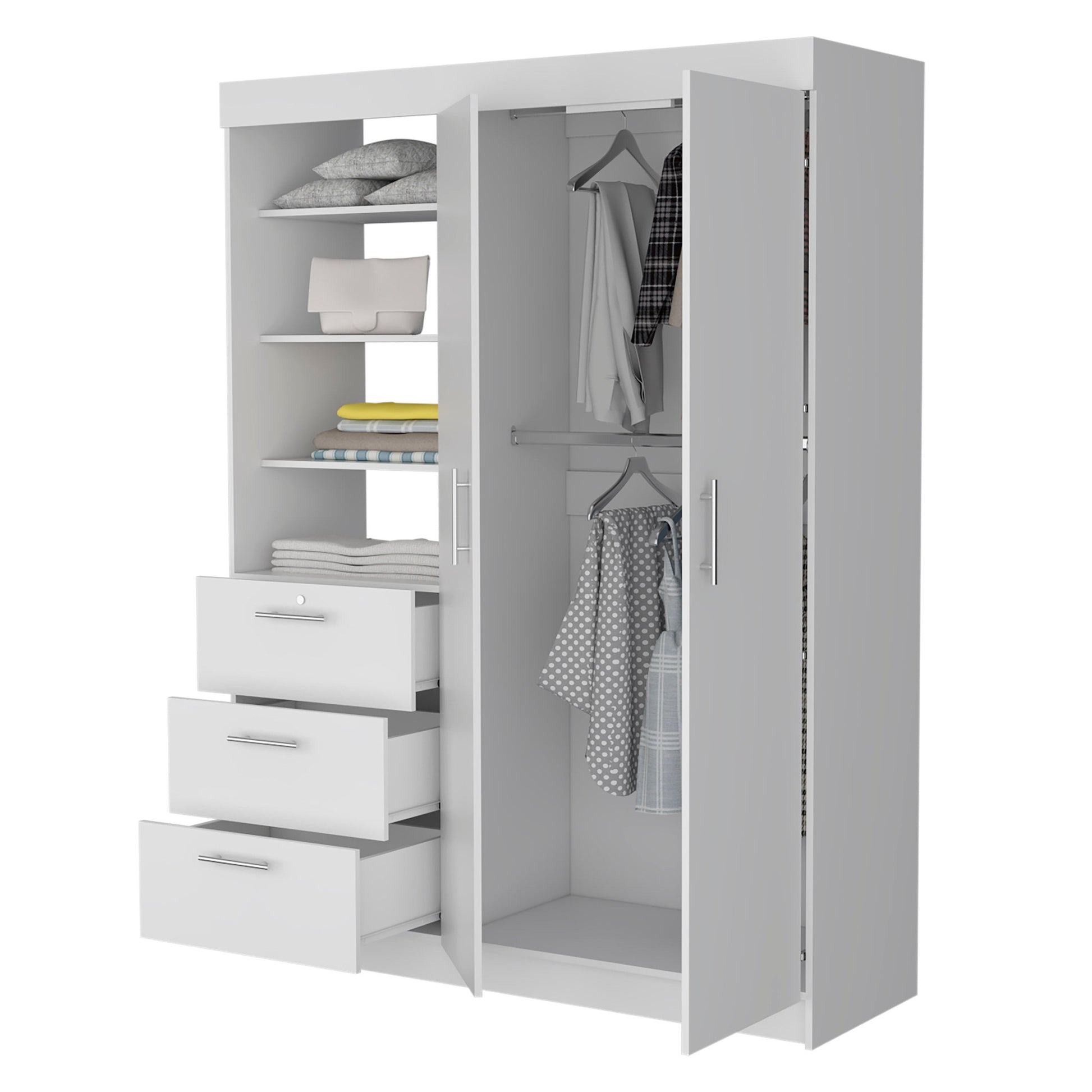 White Accent Cabinet Soft Close With Three Shelves And Three Drawers By Homeroots | Dressers | Modishstore - 3