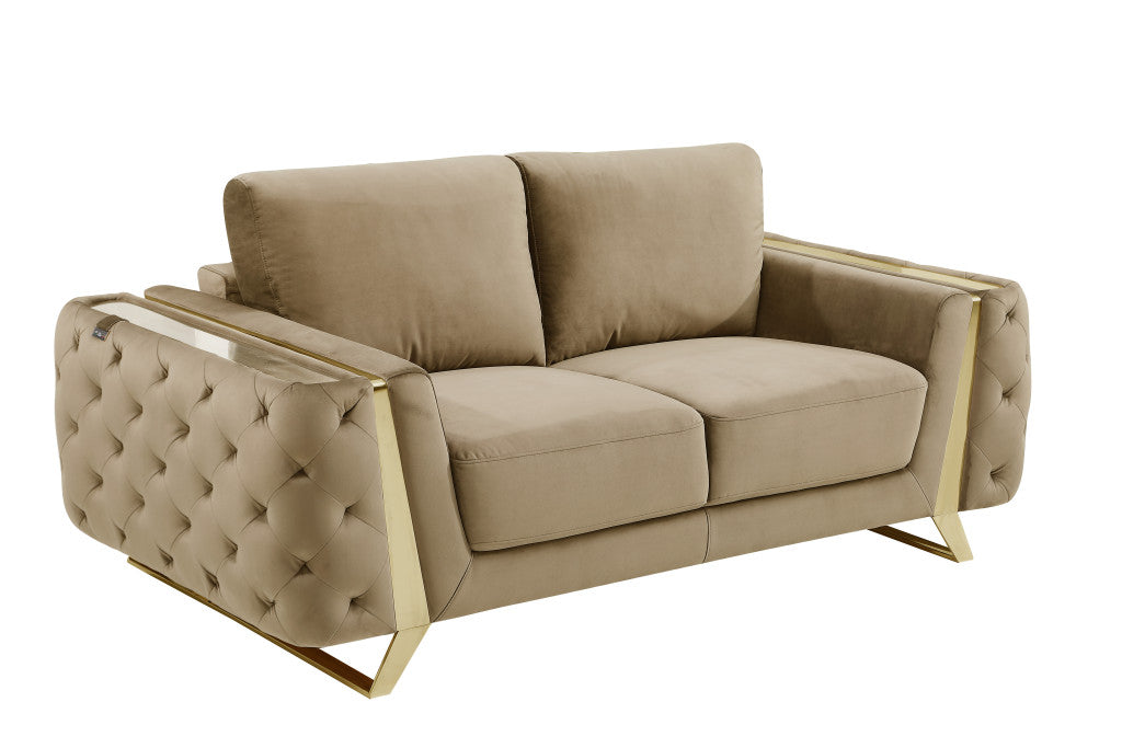Beige And Gold Velvet Loveseat By Homeroots | Loveseats | Modishstore - 3