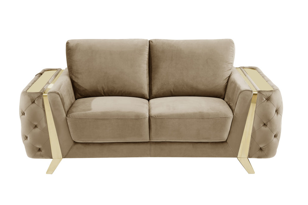 Beige And Gold Velvet Loveseat By Homeroots | Loveseats | Modishstore - 2
