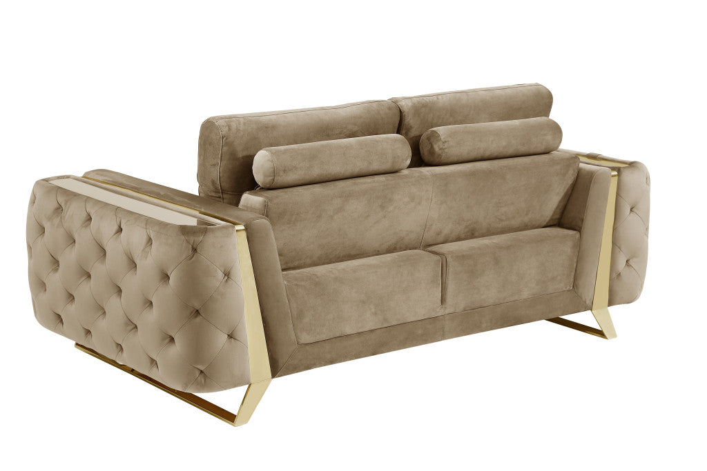 Beige And Gold Velvet Loveseat By Homeroots | Loveseats | Modishstore - 5