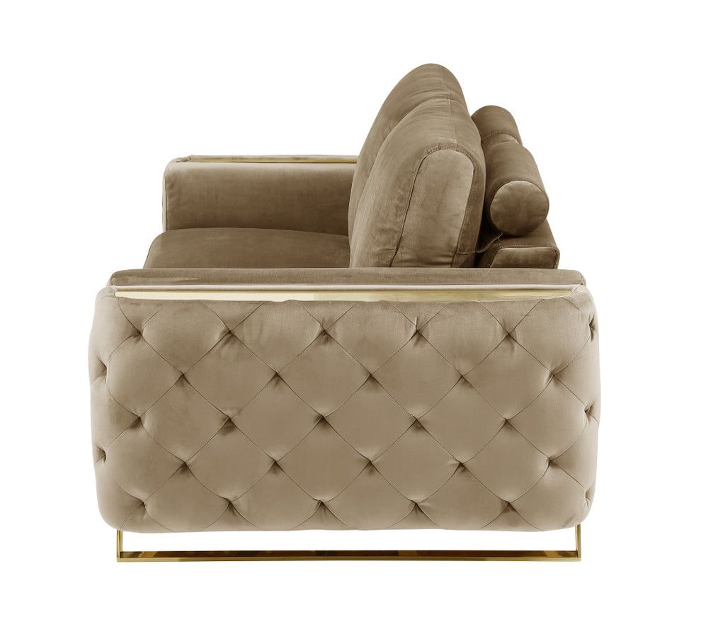Beige And Gold Velvet Loveseat By Homeroots | Loveseats | Modishstore - 4