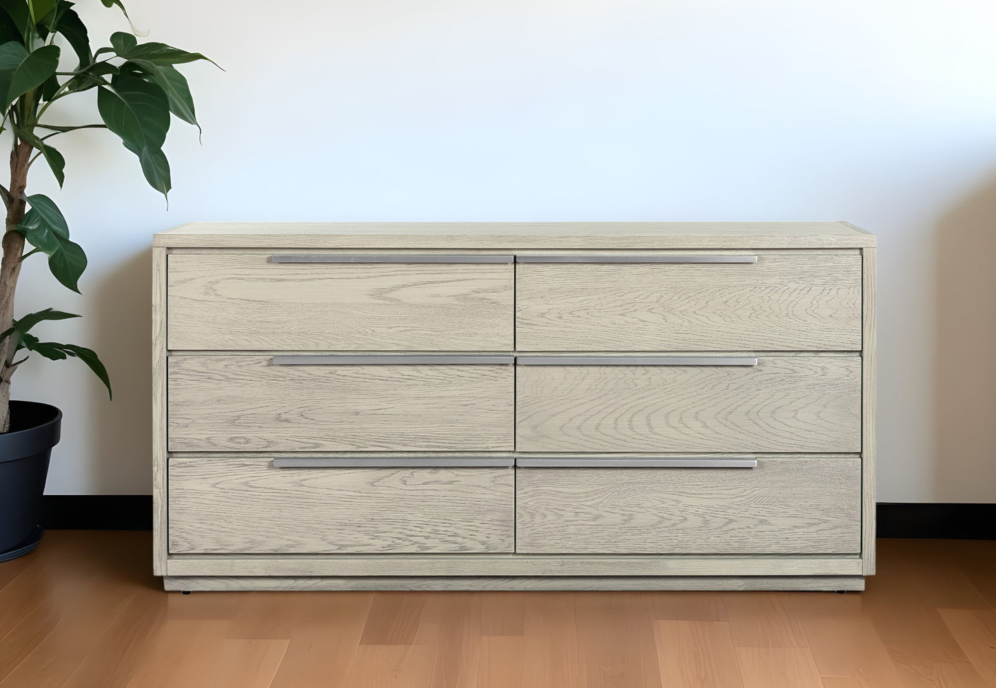 Gray Solid Wood Six Drawer Double Dresser By Homeroots | Dressers | Modishstore - 4