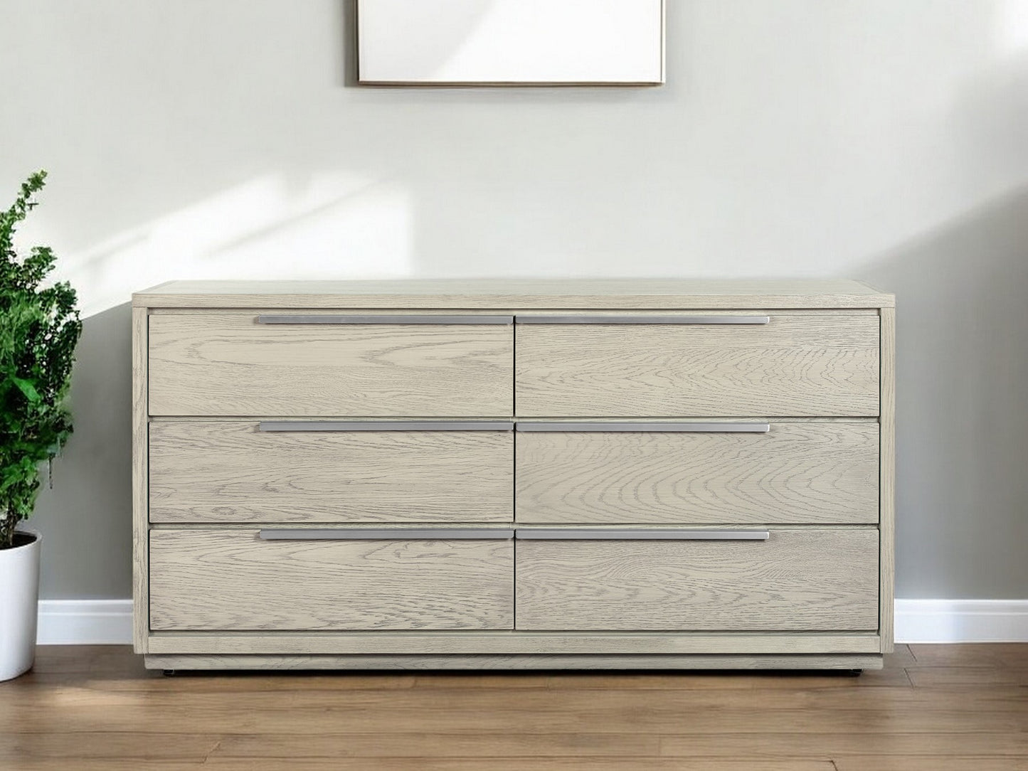 Gray Solid Wood Six Drawer Double Dresser By Homeroots | Dressers | Modishstore - 1