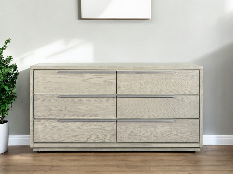 Gray Solid Wood Six Drawer Double Dresser By Homeroots | Dressers | Modishstore - 1
