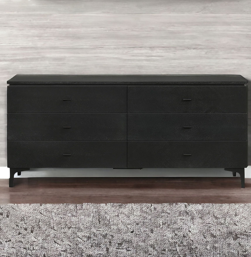 Black Six Drawer Double Dresser By Homeroots | Dressers | Modishstore - 5