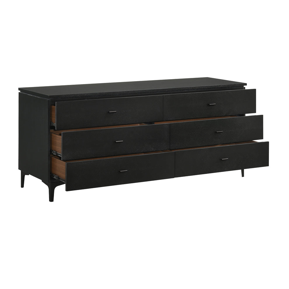 Black Six Drawer Double Dresser By Homeroots | Dressers | Modishstore - 4