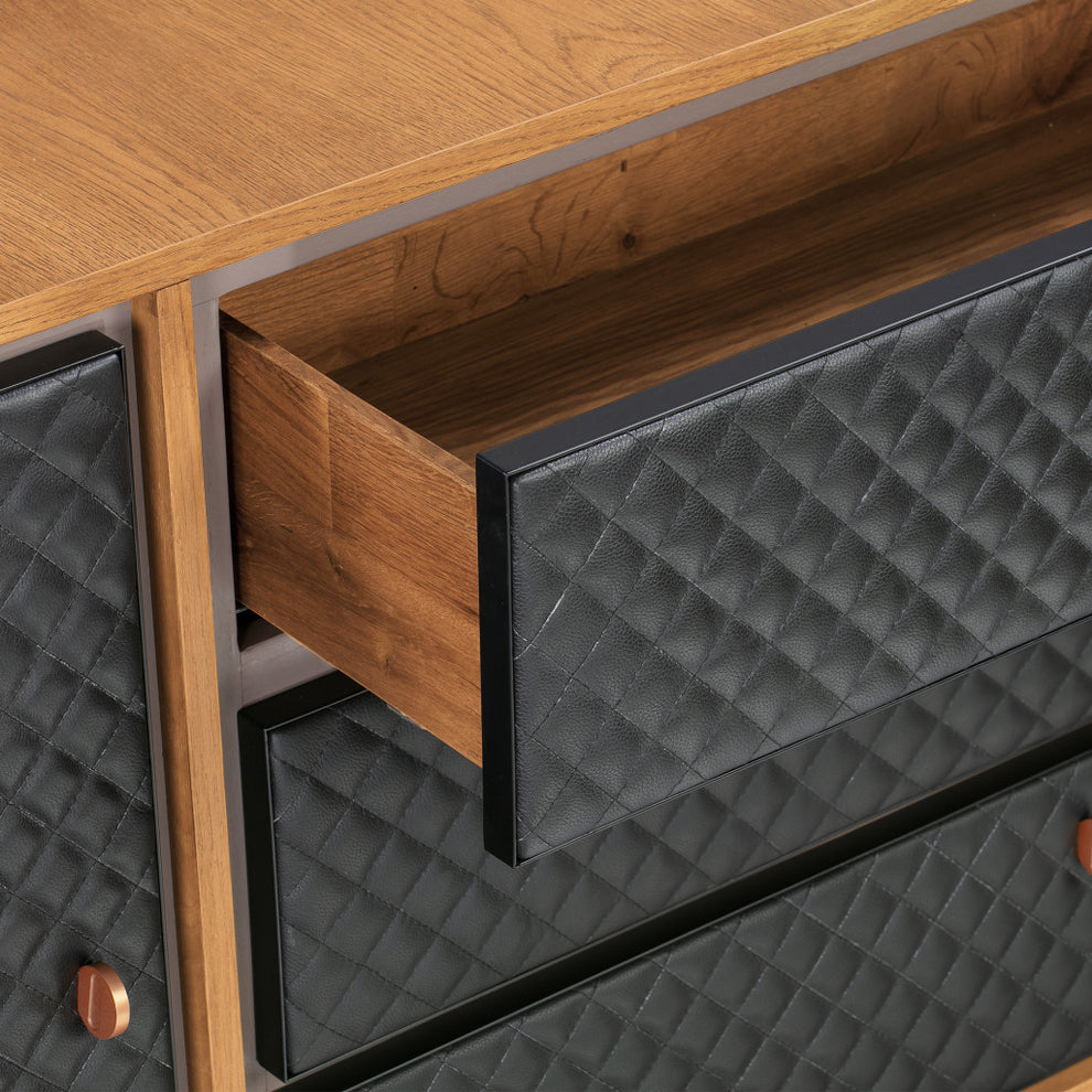 Brown and Black Solid Wood Three Drawer Double Dresser By Homeroots | Dressers | Modishstore - 4