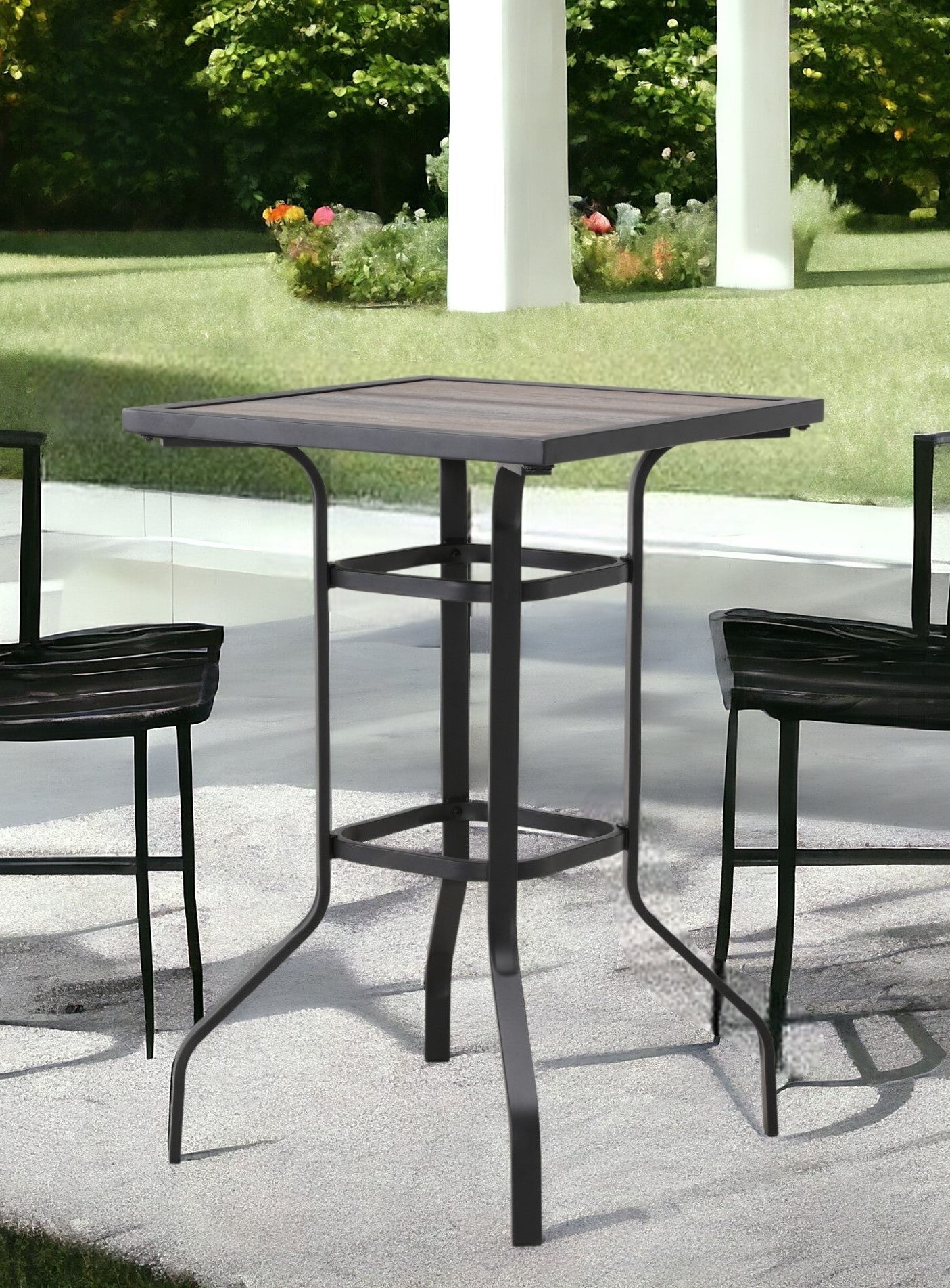 Brown and Black Square Metal Outdoor Bistro Table By Homeroots | Outdoor Tables | Modishstore - 1