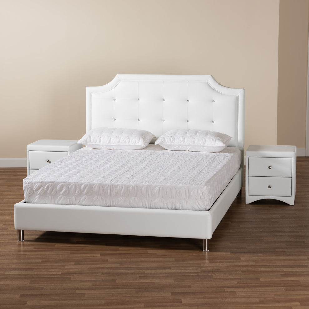 Baxton Studio Carlotta Contemporary Glam White Faux Leather Upholstered King Size 3-Piece Bedroom Set | Beds | Modishstore - 9