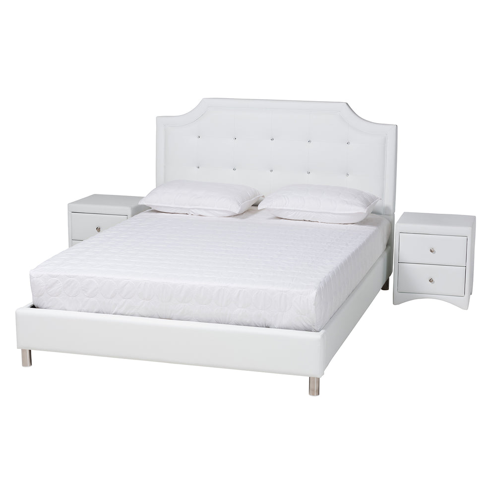 Baxton Studio Carlotta Contemporary Glam White Faux Leather Upholstered King Size 3-Piece Bedroom Set | Beds | Modishstore - 2