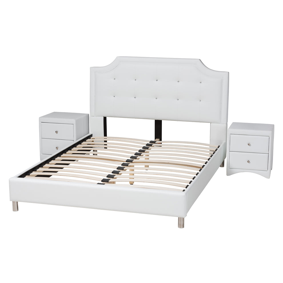 Baxton Studio Carlotta Contemporary Glam White Faux Leather Upholstered Full Size 3-Piece Bedroom Set | Beds | Modishstore - 3