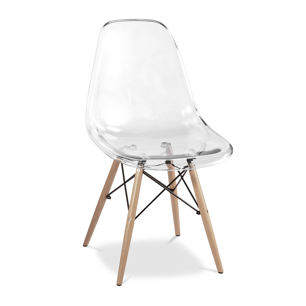 Clear And Natural Heavy Duty Plastic And Wood Dining Side Chair By Homeroots | Dining Chairs | Modishstore - 3