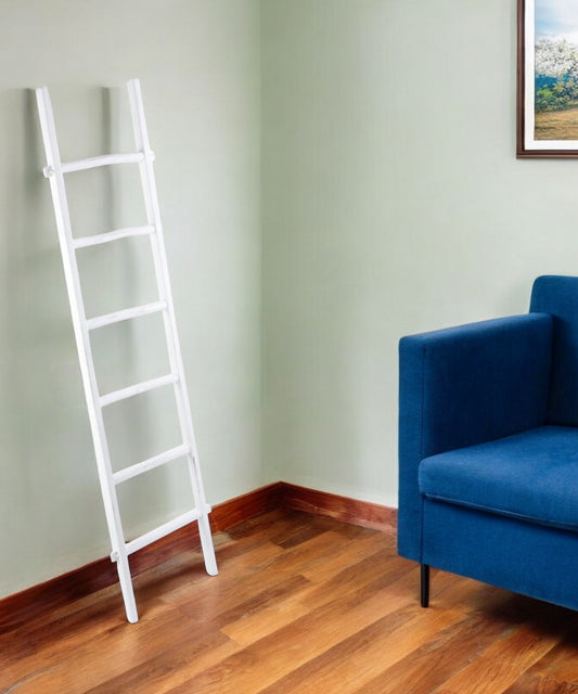 White Six Step Solid Wood Decorative Ladder By Homeroots | Wall Decor | Modishstore - 1