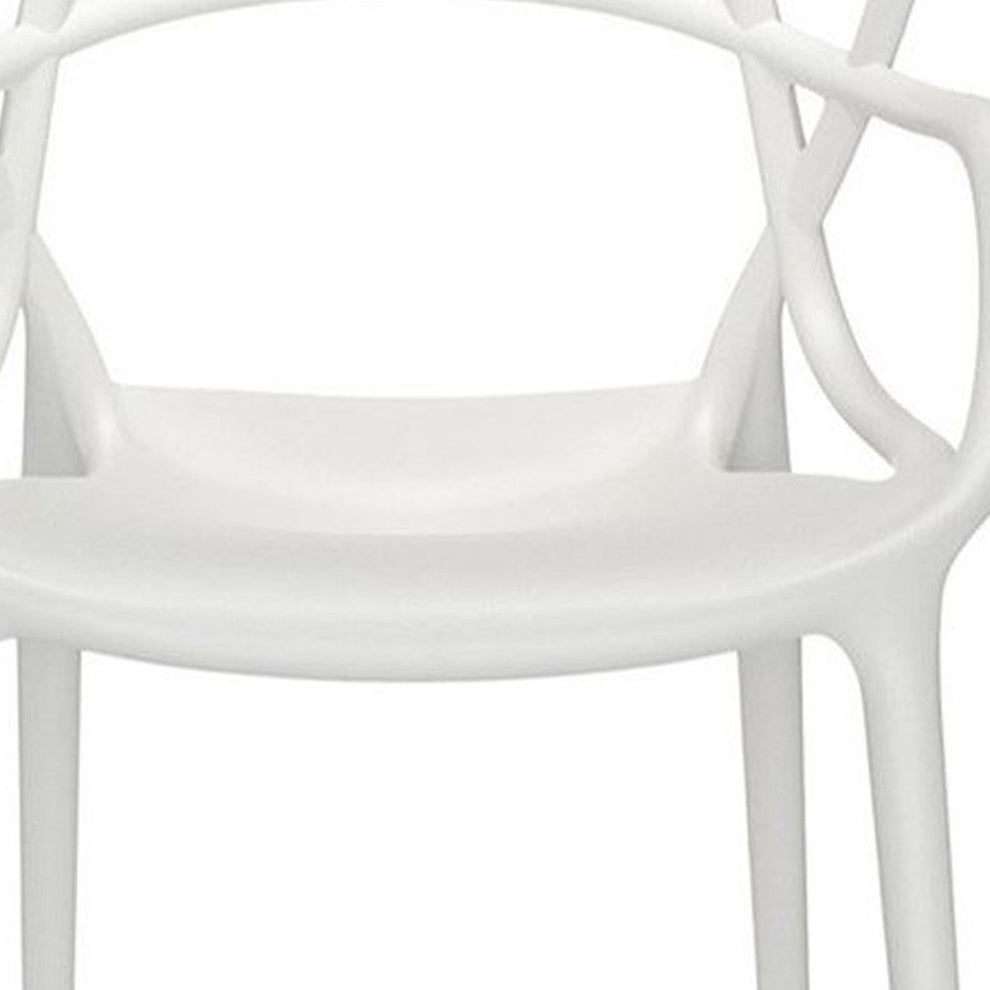 White Heavy Duty Plastic Open Back Dining Arm Chair By Homeroots | Dining Chairs | Modishstore - 3