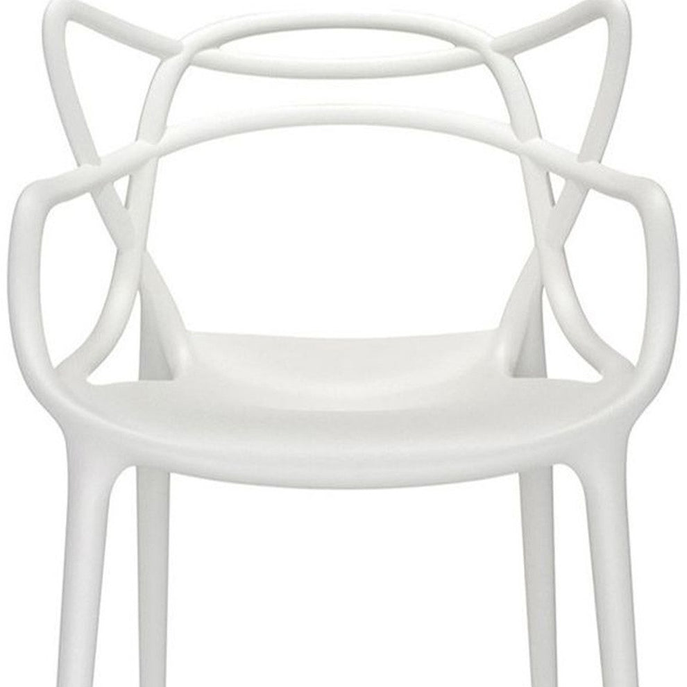 White Heavy Duty Plastic Open Back Dining Arm Chair By Homeroots | Dining Chairs | Modishstore - 4