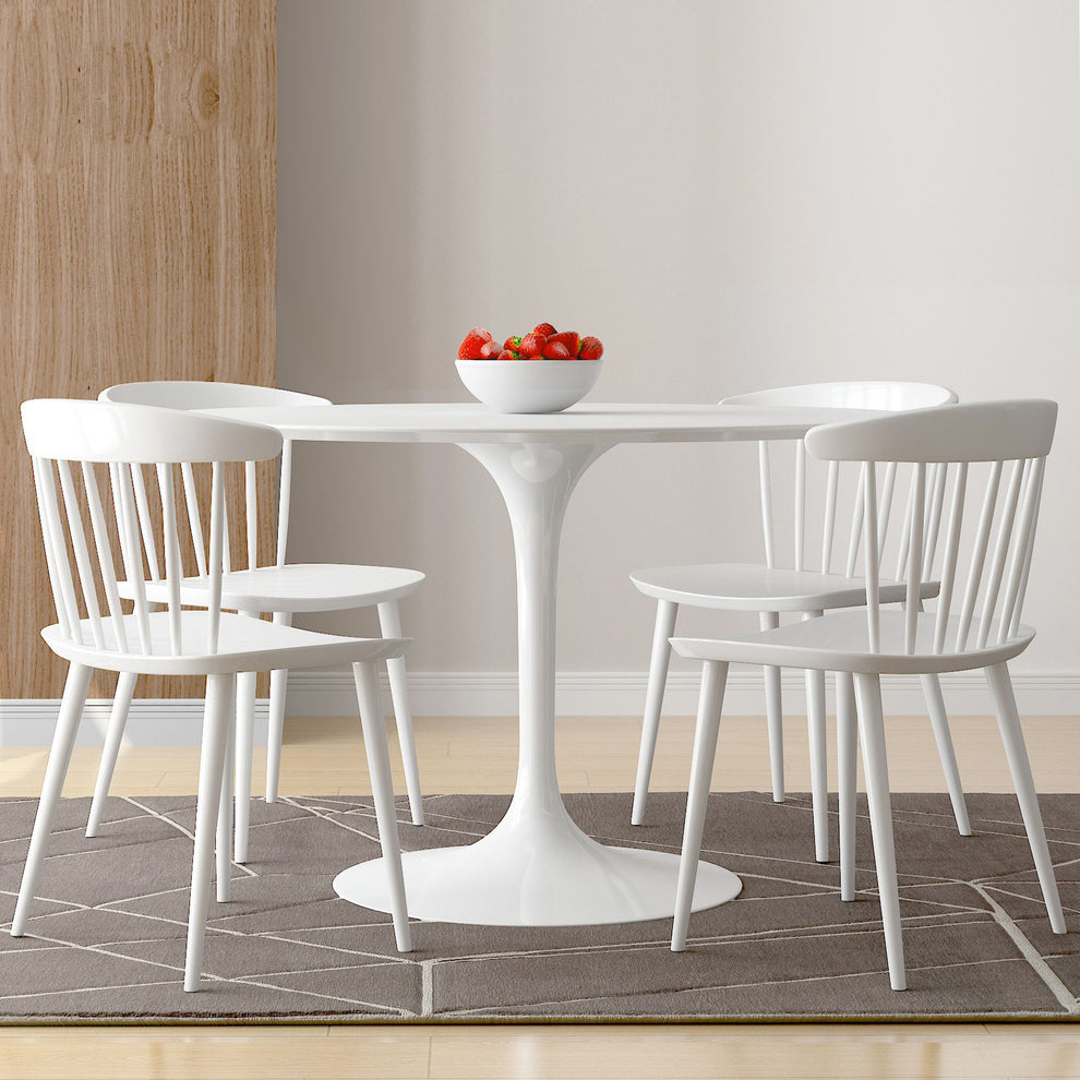 White Heavy Duty Plastic Slat Back Dining Side Chair By Homeroots | Dining Chairs | Modishstore - 5