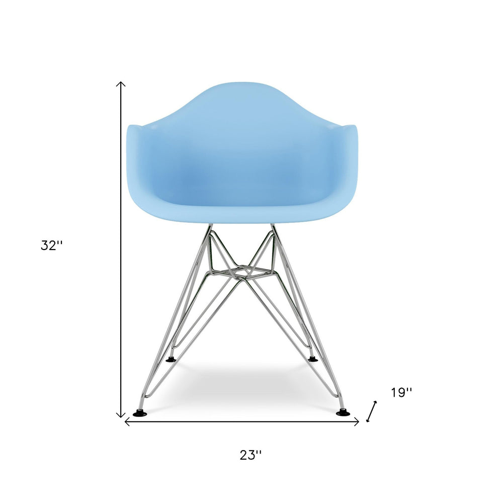 Light Blue And Silver Heavy Duty Plastic Dining Arm Chair By Homeroots | Dining Chairs | Modishstore - 2