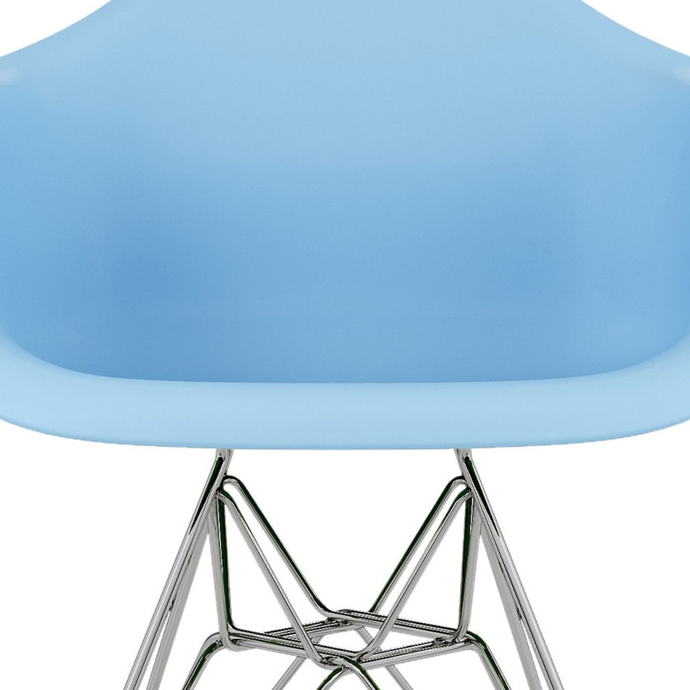 Light Blue And Silver Heavy Duty Plastic Dining Arm Chair By Homeroots | Dining Chairs | Modishstore - 7
