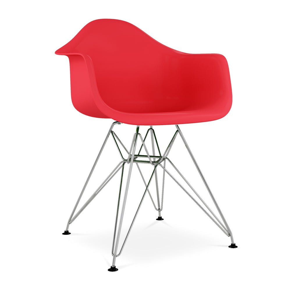Red And Silver Heavy Duty Plastic Dining Arm Chair By Homeroots | Dining Chairs | Modishstore - 2