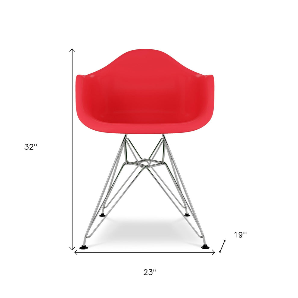 Red And Silver Heavy Duty Plastic Dining Arm Chair By Homeroots | Dining Chairs | Modishstore - 7