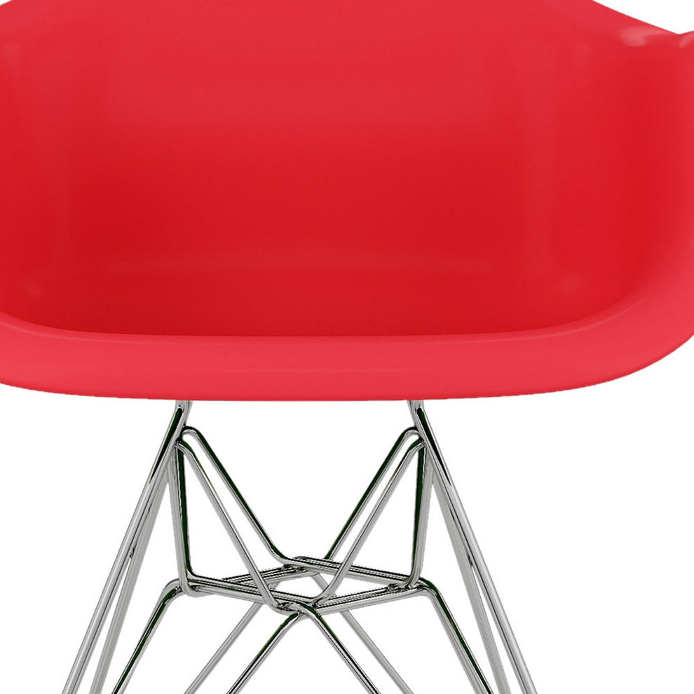 Red And Silver Heavy Duty Plastic Dining Arm Chair By Homeroots | Dining Chairs | Modishstore - 5