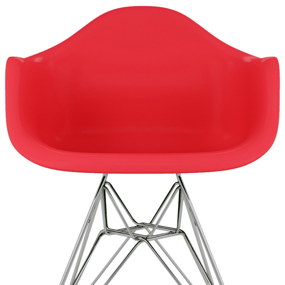 Red And Silver Heavy Duty Plastic Dining Arm Chair By Homeroots | Dining Chairs | Modishstore - 8