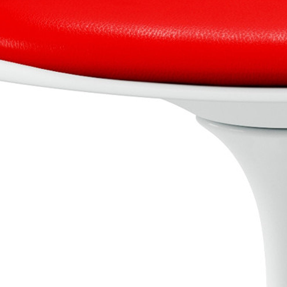 White Heavy Duty Plastic Swivel Dining Arm Chair With Red Faux Leather Cushion By Homeroots | Dining Chairs | Modishstore - 4