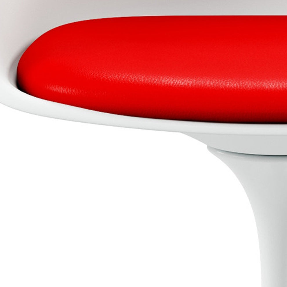 White Heavy Duty Plastic Swivel Dining Arm Chair With Red Faux Leather Cushion By Homeroots | Dining Chairs | Modishstore - 5
