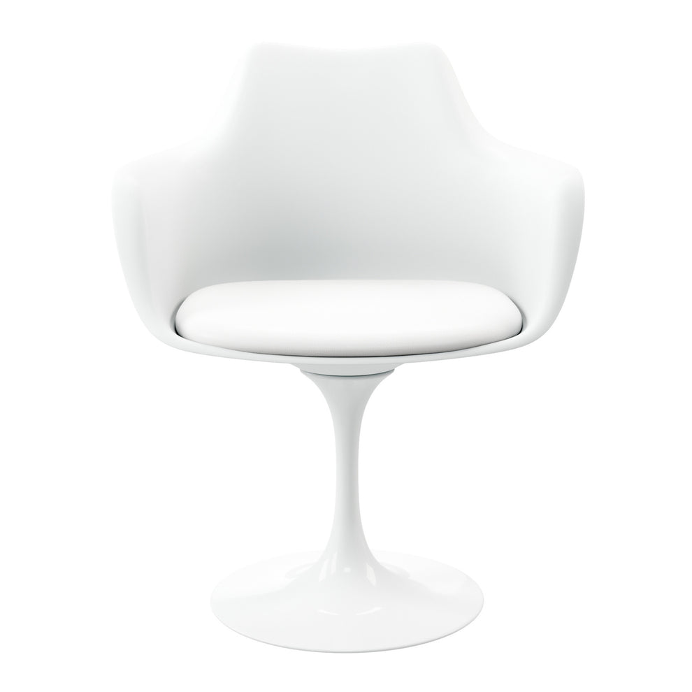 White Heavy Duty Plastic Swivel Dining Arm Chair With Faux Leather Cushion By Homeroots | Dining Chairs | Modishstore - 7