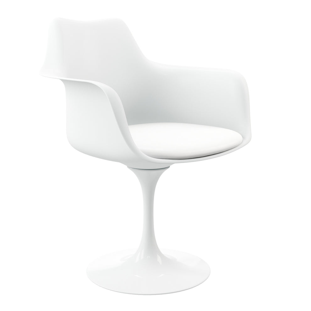 White Heavy Duty Plastic Swivel Dining Arm Chair With Faux Leather Cushion By Homeroots | Dining Chairs | Modishstore - 2