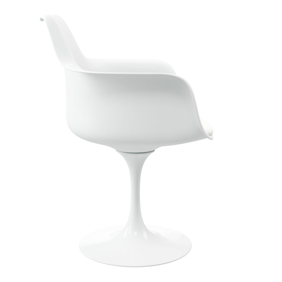 White Heavy Duty Plastic Swivel Dining Arm Chair With Faux Leather Cushion By Homeroots | Dining Chairs | Modishstore - 3