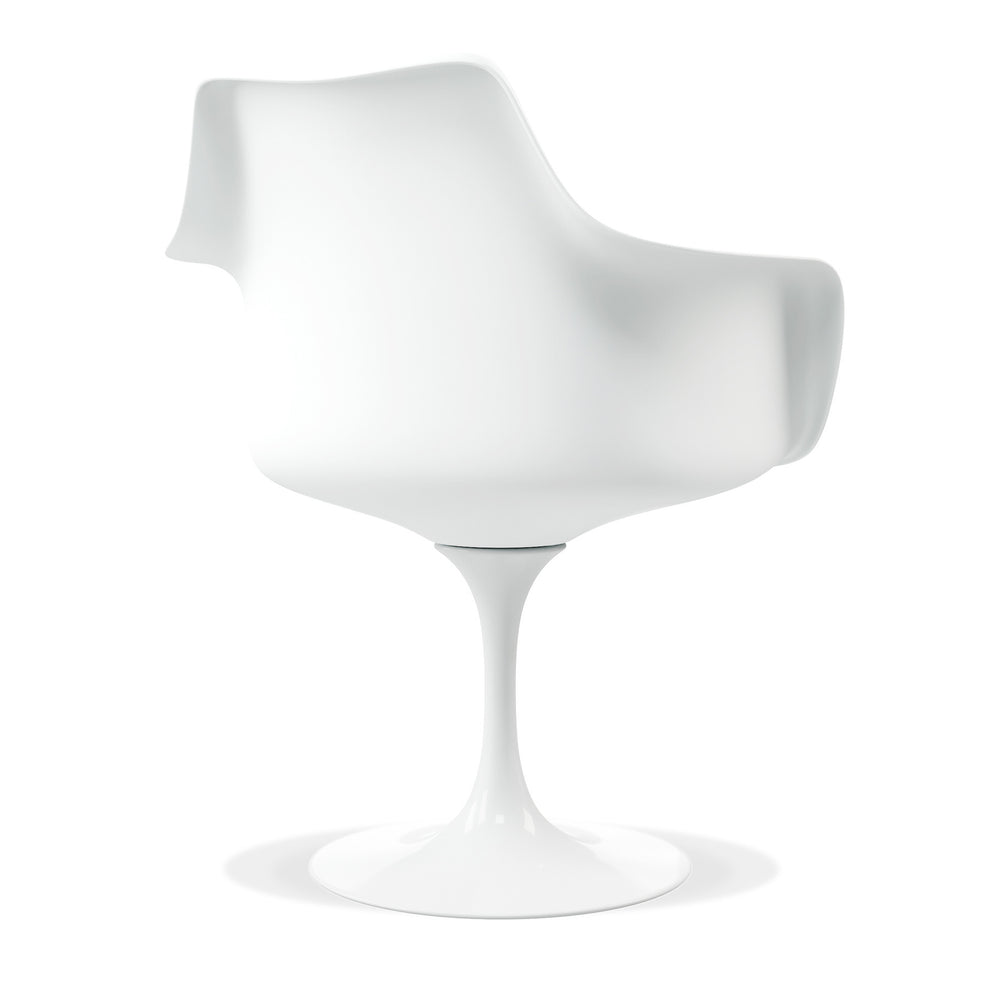 White Heavy Duty Plastic Swivel Dining Arm Chair With Faux Leather Cushion By Homeroots | Dining Chairs | Modishstore - 4