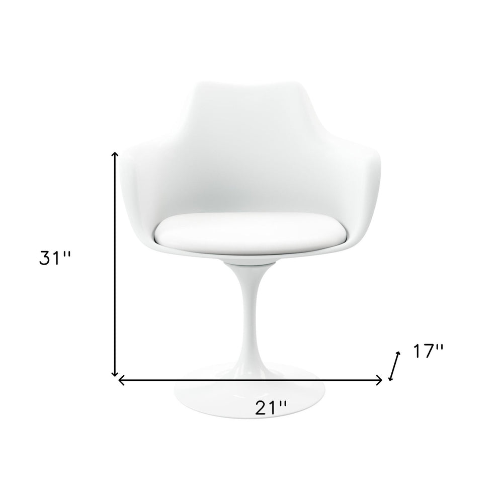 White Heavy Duty Plastic Swivel Dining Arm Chair With Faux Leather Cushion By Homeroots | Dining Chairs | Modishstore - 6