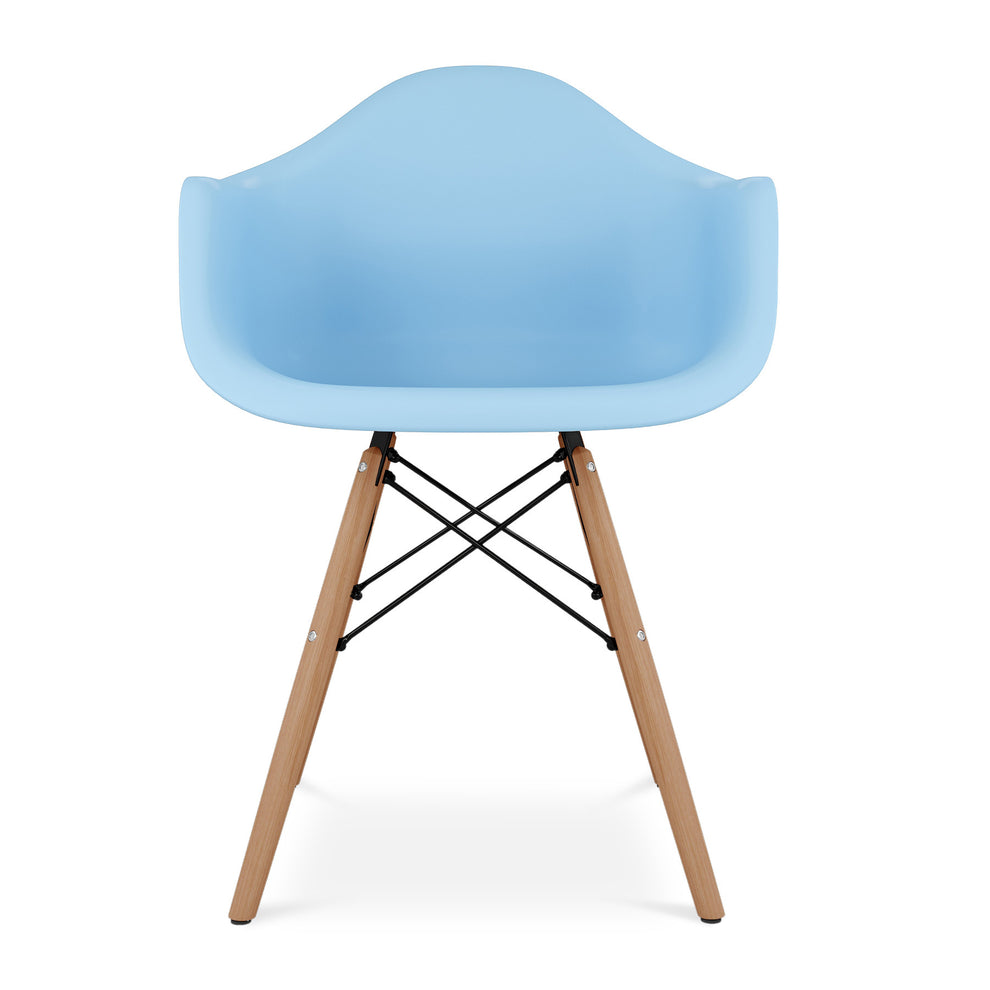 Blue And Natural Heavy Duty Plastic And Solid Wood Dining Arm Chair By Homeroots | Dining Chairs | Modishstore - 6