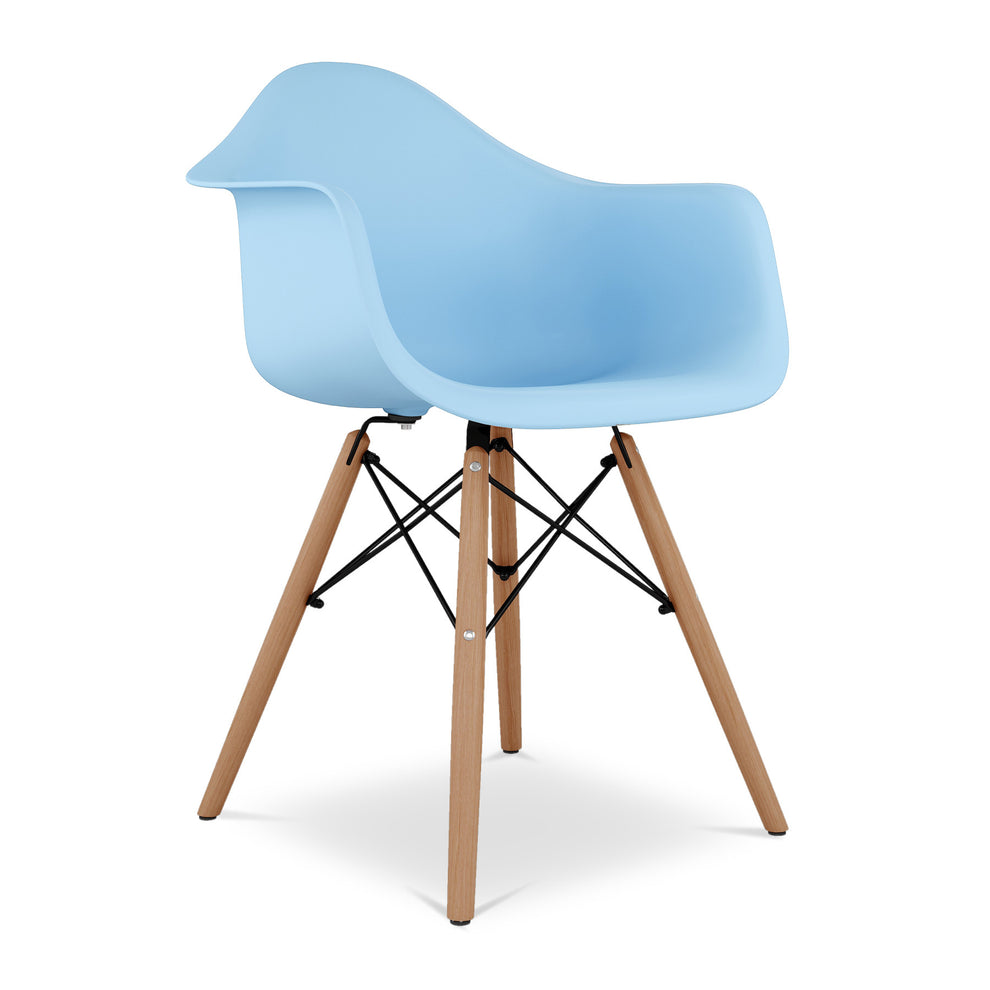 Blue And Natural Heavy Duty Plastic And Solid Wood Dining Arm Chair By Homeroots | Dining Chairs | Modishstore - 2