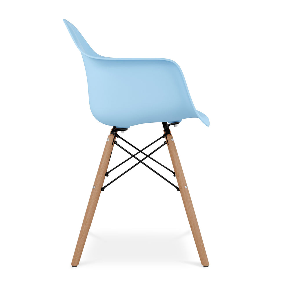 Blue And Natural Heavy Duty Plastic And Solid Wood Dining Arm Chair By Homeroots | Dining Chairs | Modishstore - 3