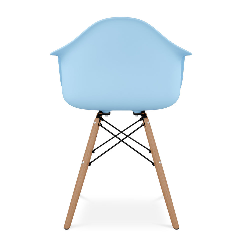 Blue And Natural Heavy Duty Plastic And Solid Wood Dining Arm Chair By Homeroots | Dining Chairs | Modishstore - 4