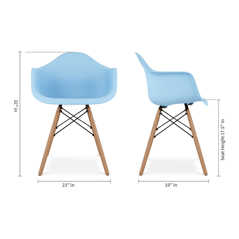Blue And Natural Heavy Duty Plastic And Solid Wood Dining Arm Chair By Homeroots | Dining Chairs | Modishstore - 7