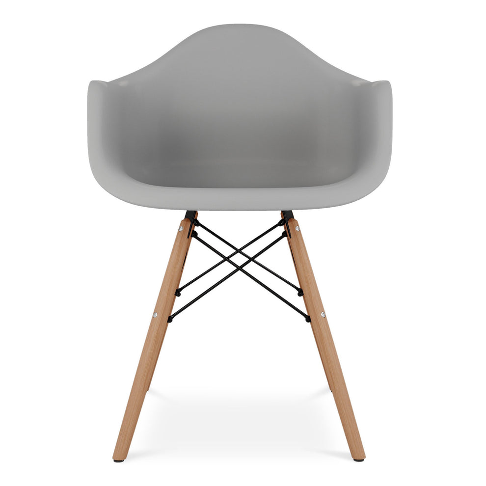 Gray And Natural Heavy Duty Plastic And Solid Wood Dining Arm Chair By Homeroots | Dining Chairs | Modishstore - 2