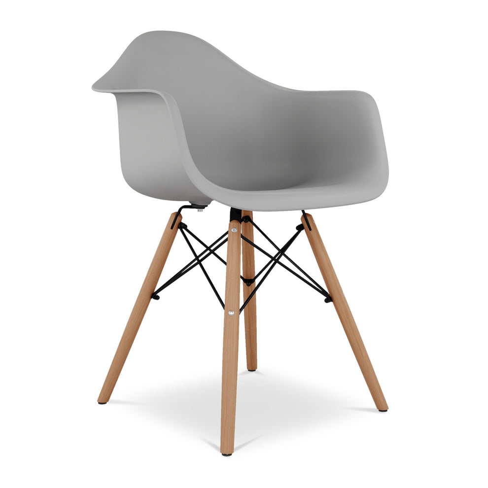 Gray And Natural Heavy Duty Plastic And Solid Wood Dining Arm Chair By Homeroots | Dining Chairs | Modishstore - 3